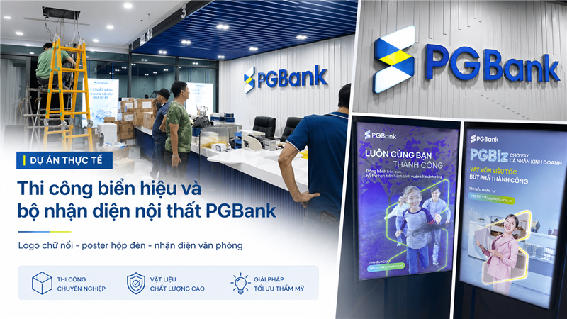 Thi công biển hiệu và bộ nhận diện nội thất PGBank