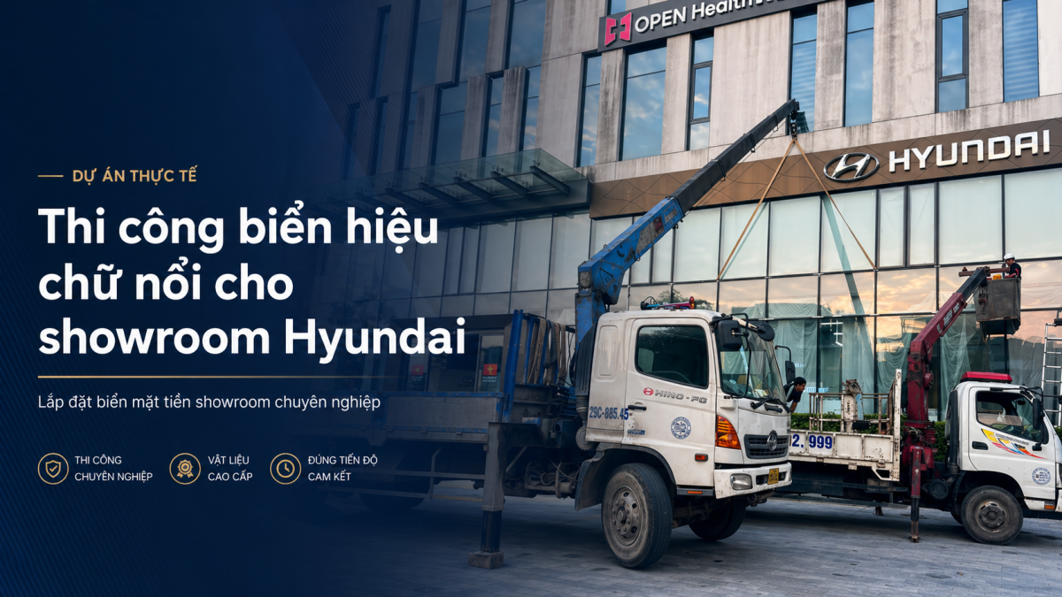 Thi công biển hiệu chữ nổi cho showroom Hyundai